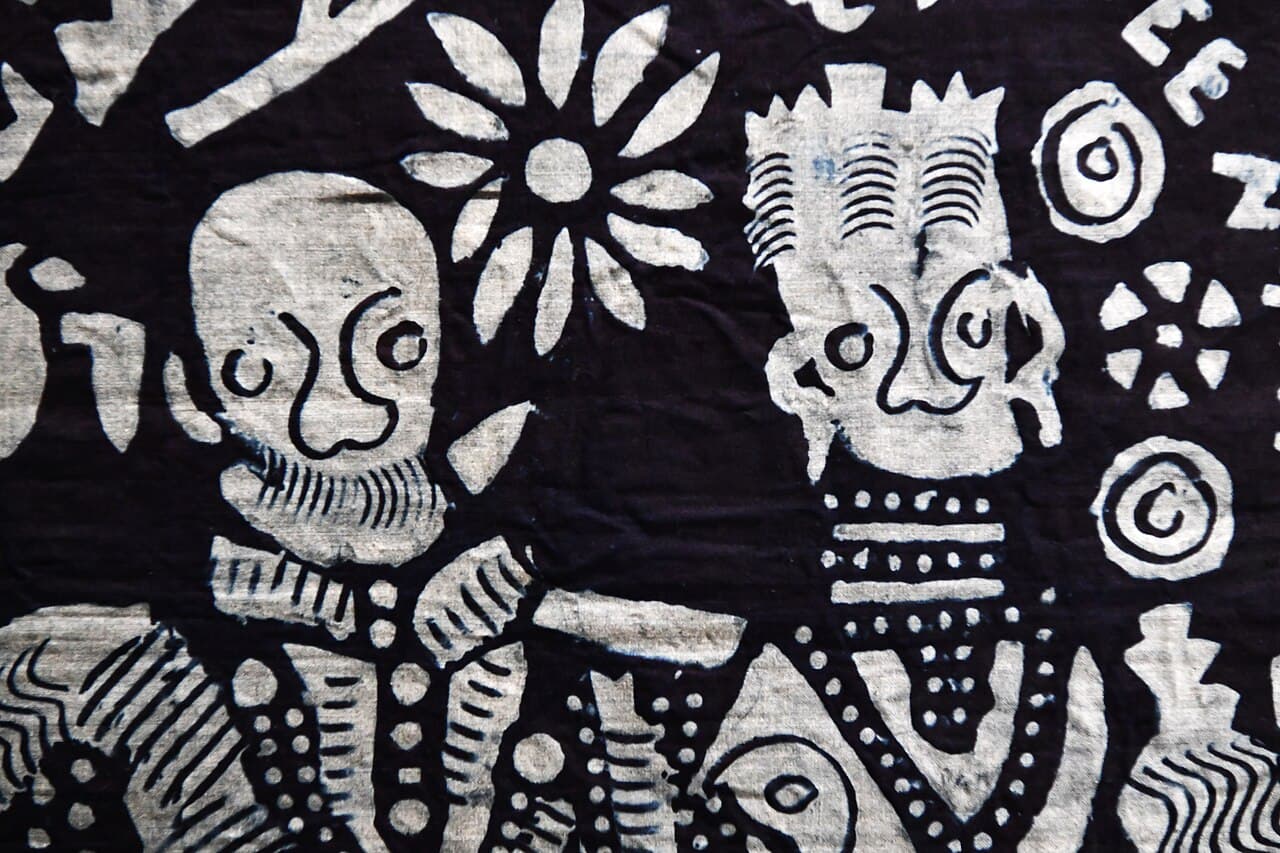 Indigo Adire Eleko panel with the Jubilee portraits of King George V and Queen Mary